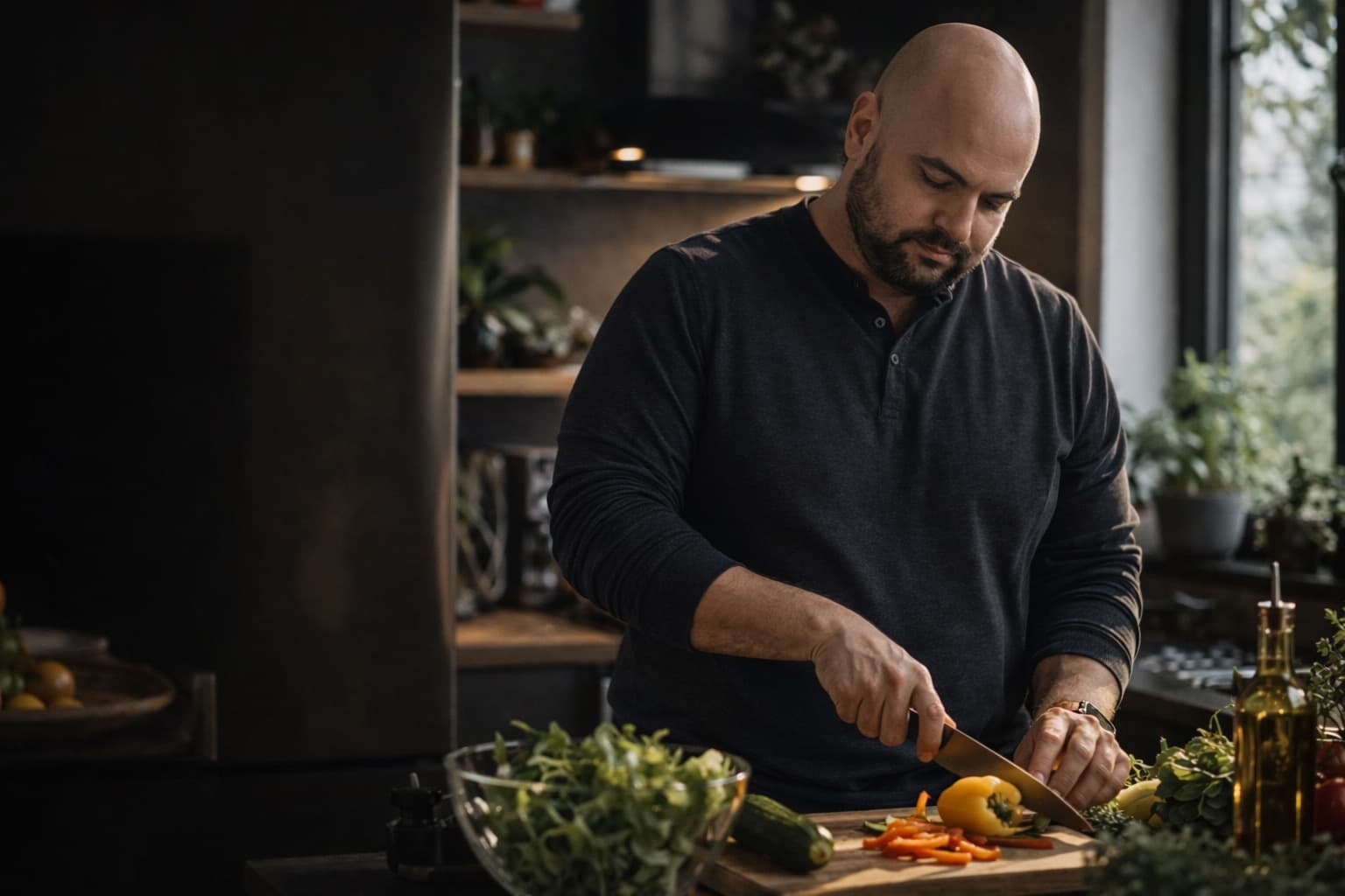 Man preparing fresh vegetables in a modern kitchen