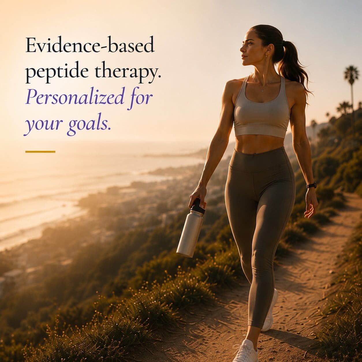 PepScribe on Instagram: 'Evidence-based peptide therapy. Personalized for your goals.', a woman on a sunlit coastal overlook.